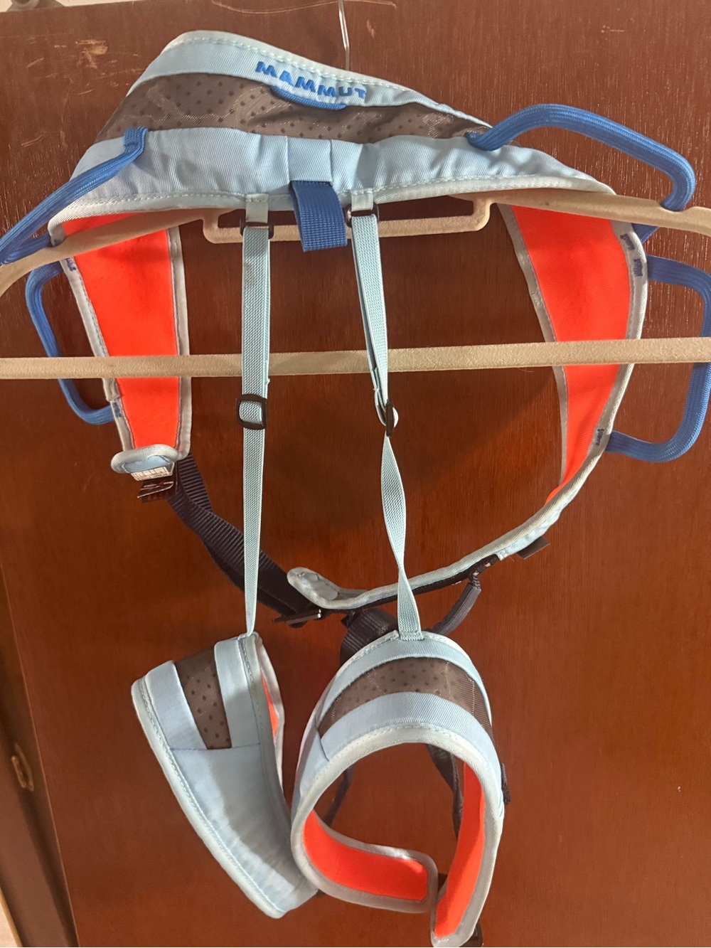 Mammut Kids Harness in Light Blue with Bright Orange Accents